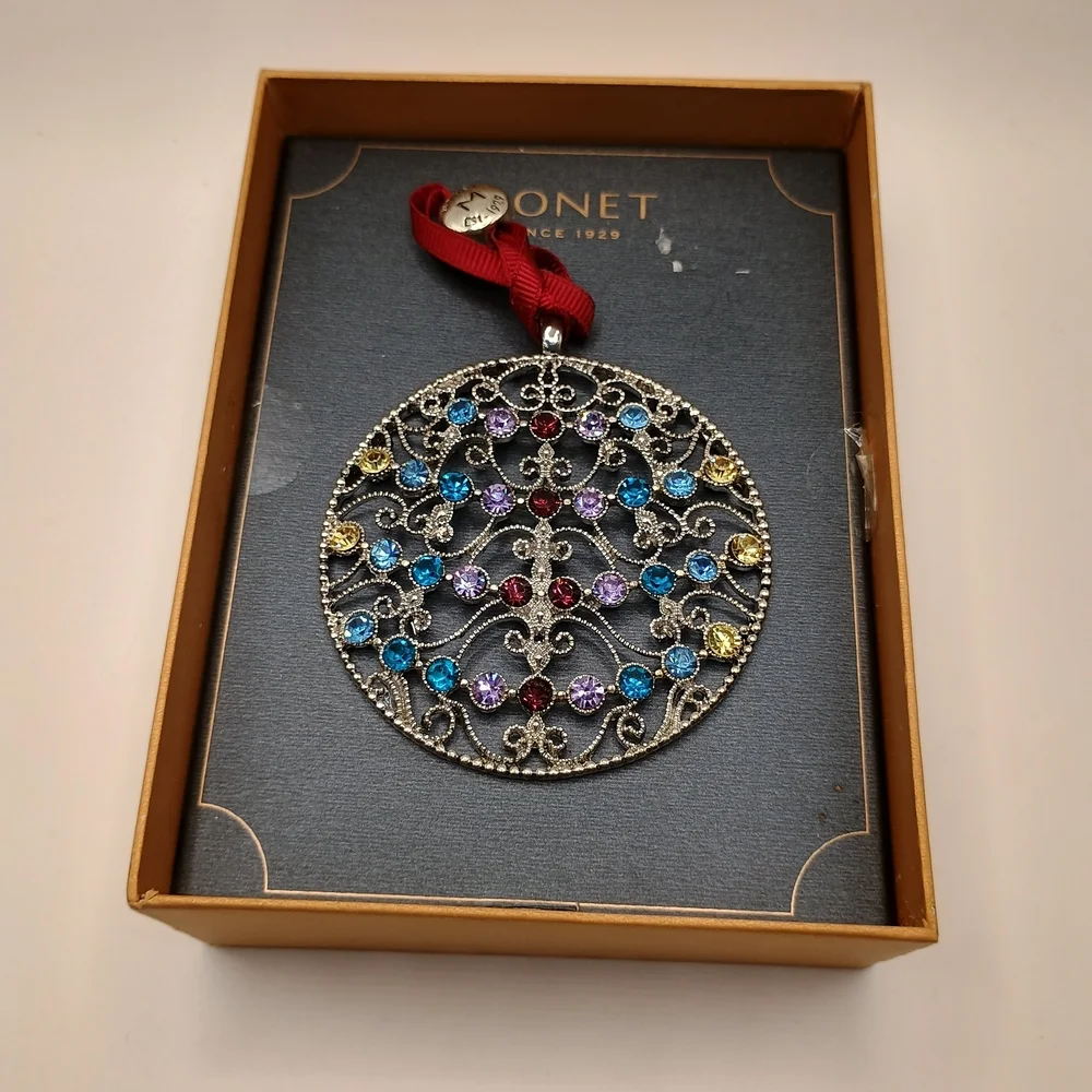 Monet Silver Toned Ornament with Multi Colored Stone Accents